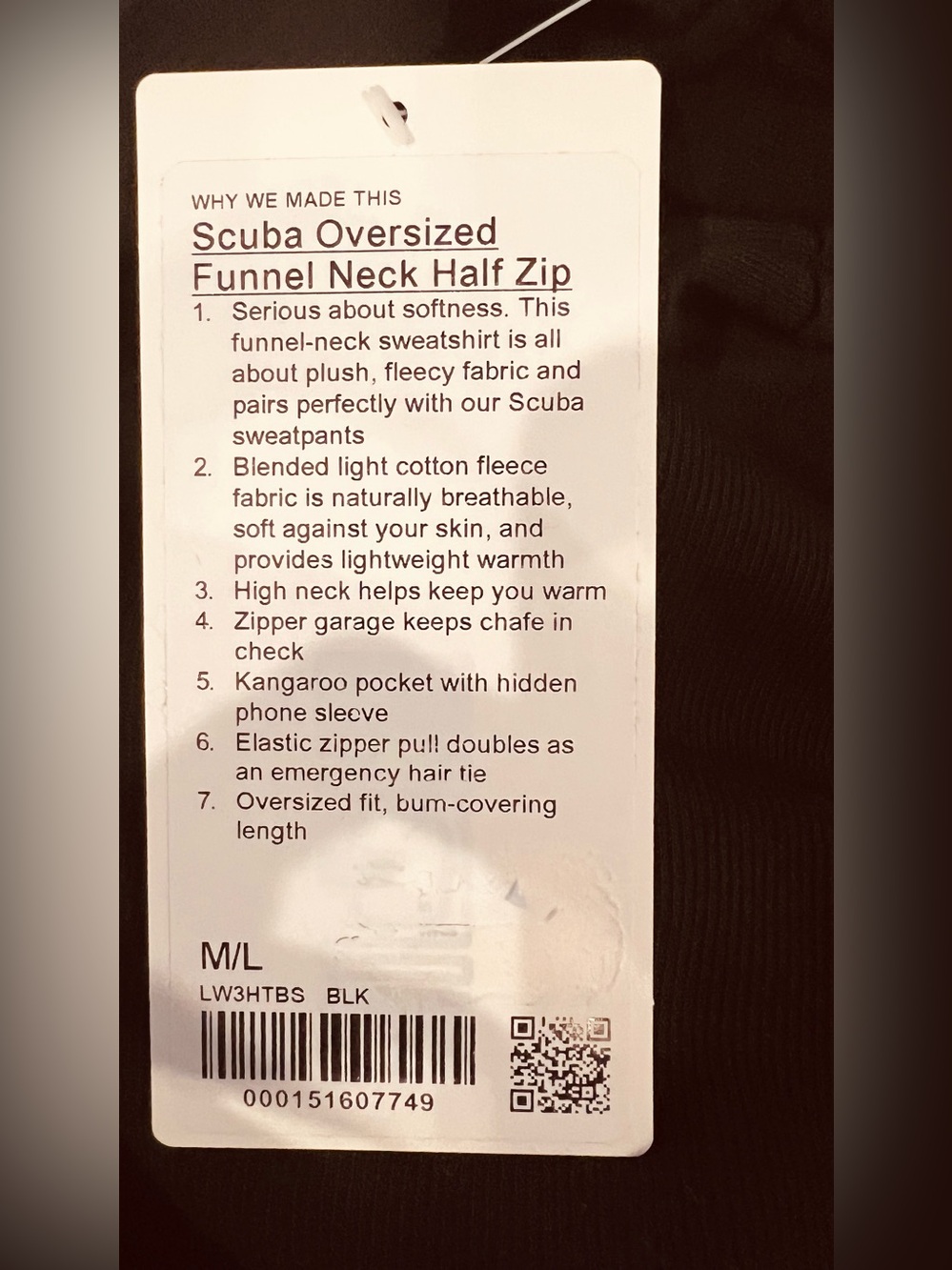 Lululemon Scuba Oversized Funnel Neck Half Zip Black M/L NWT Thumbholes - Picture 7 of 9